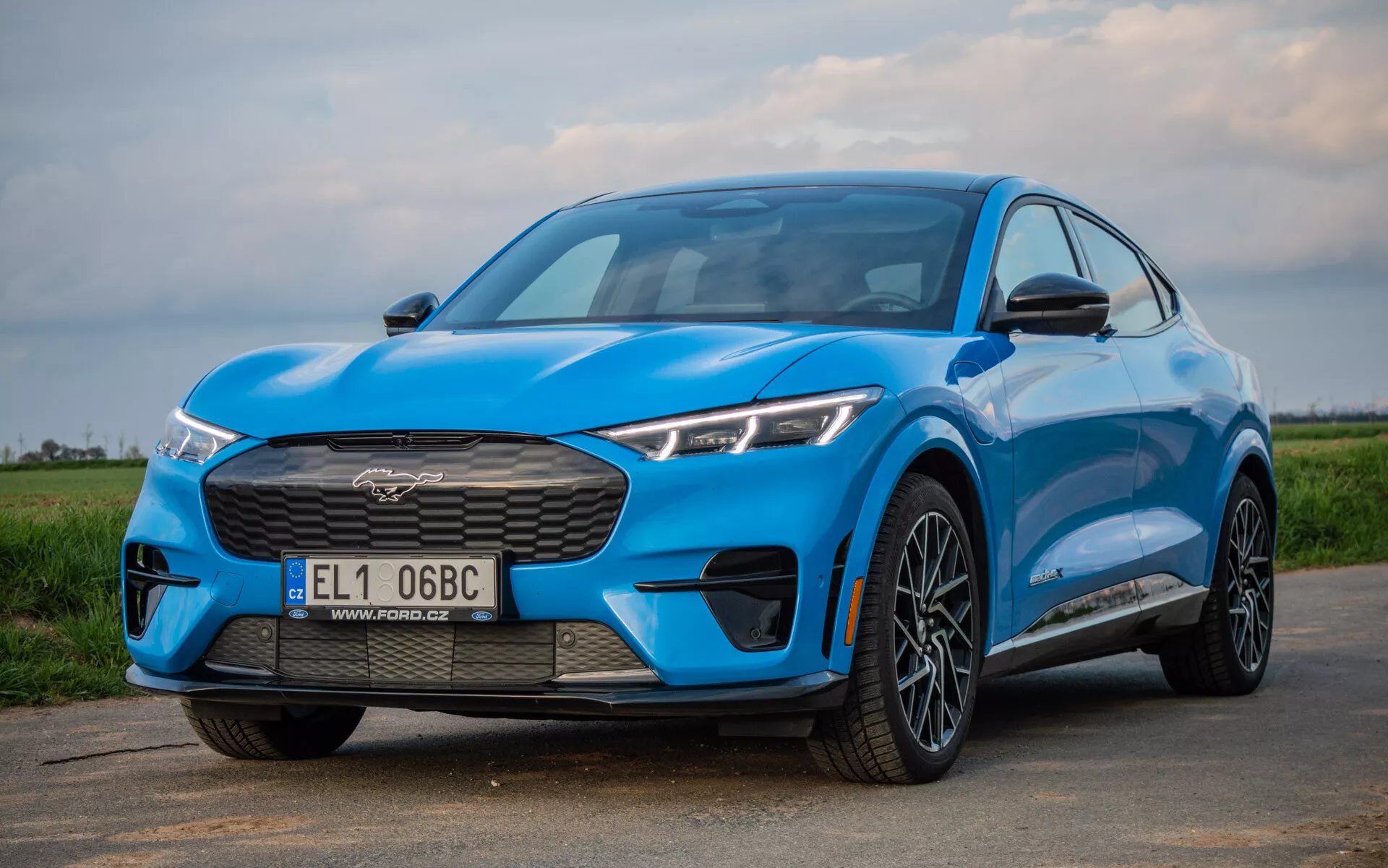 2020 Ford Mustang Mach-E electric SUV in dynamic stance showcasing its sleek design and innovative features