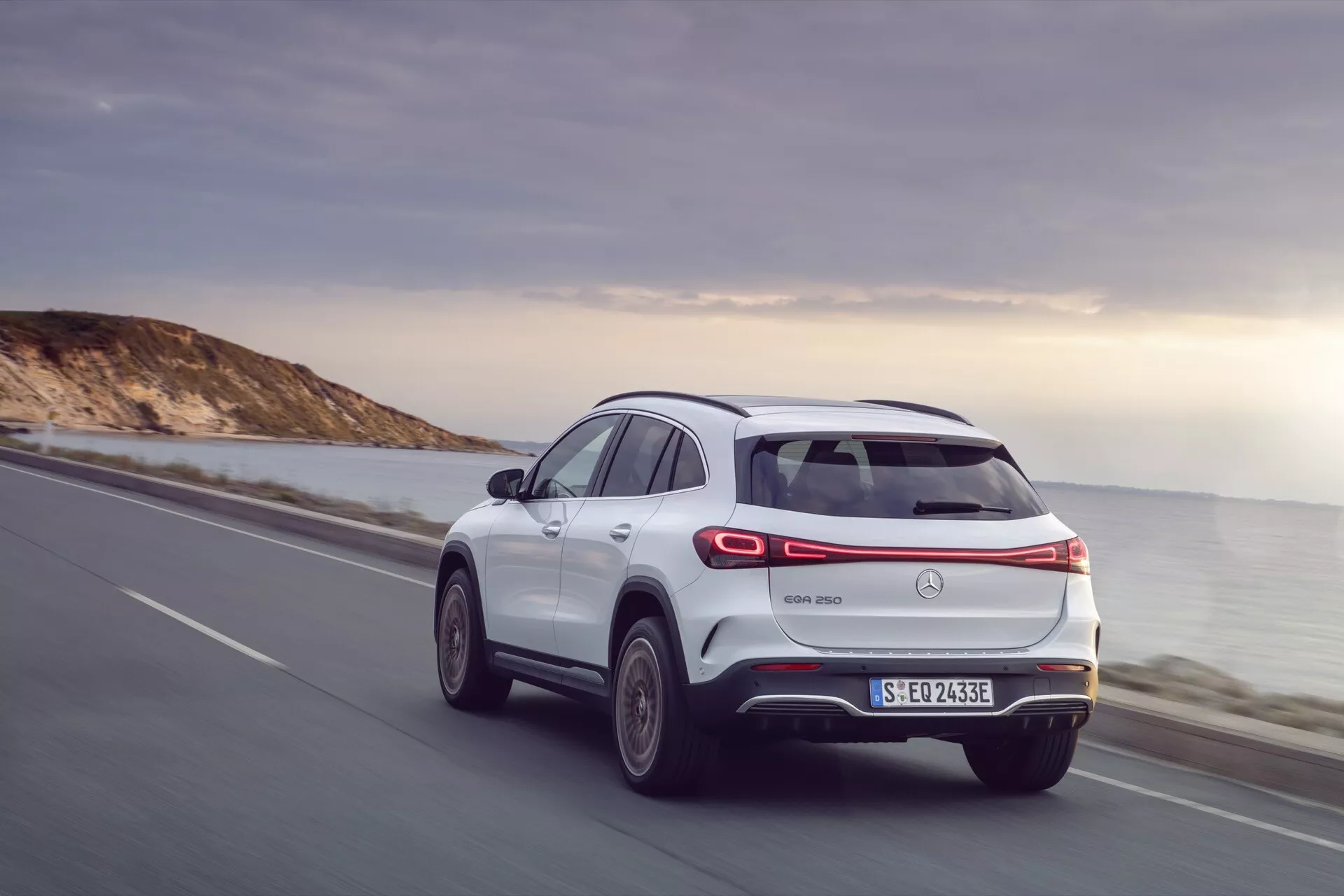 2021 Mercedes-Benz EQA 243 electric SUV side view on highway